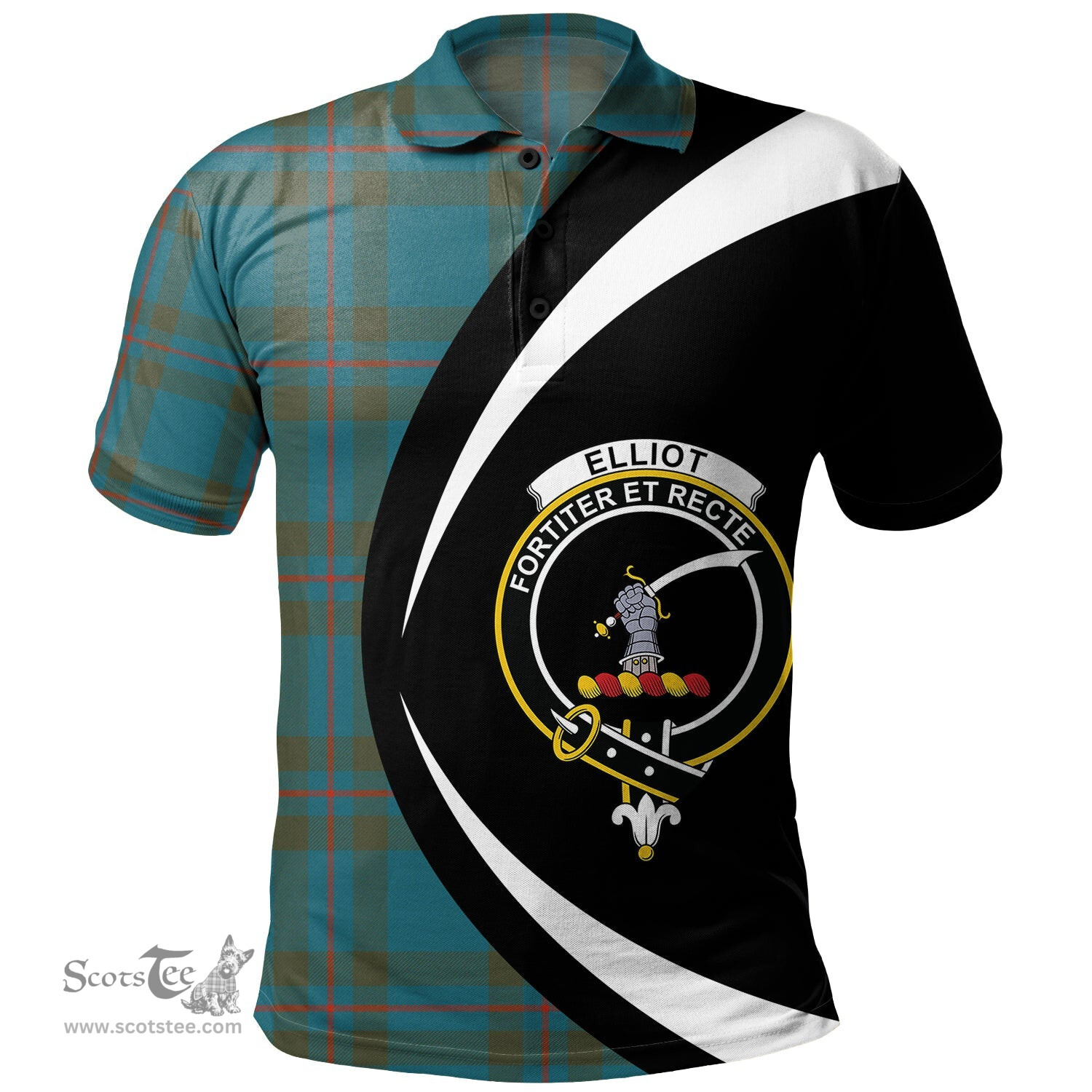 ScotsTee Shop Scottish Elliot (Ellot) Ancient Clan Crest Personalized Tartan Polo Shirt Circle Style Back Shirt with Your Text