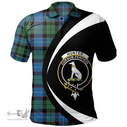 ScotsTee Shop Scottish Hunter Ancient Clan Crest Personalized Tartan Polo Shirt Circle Style Back Shirt with Your Text