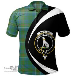 ScotsTee Shop Scottish Hunter of Hunterston (Michael of Hunterston) Ancient Clan Crest Personalized Tartan Polo Shirt Circle Style Back Shirt with Your Text