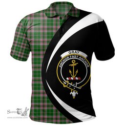 ScotsTee Shop Scottish Gray Hunting Clan Crest Personalized Tartan Polo Shirt Circle Style Back Shirt with Your Text