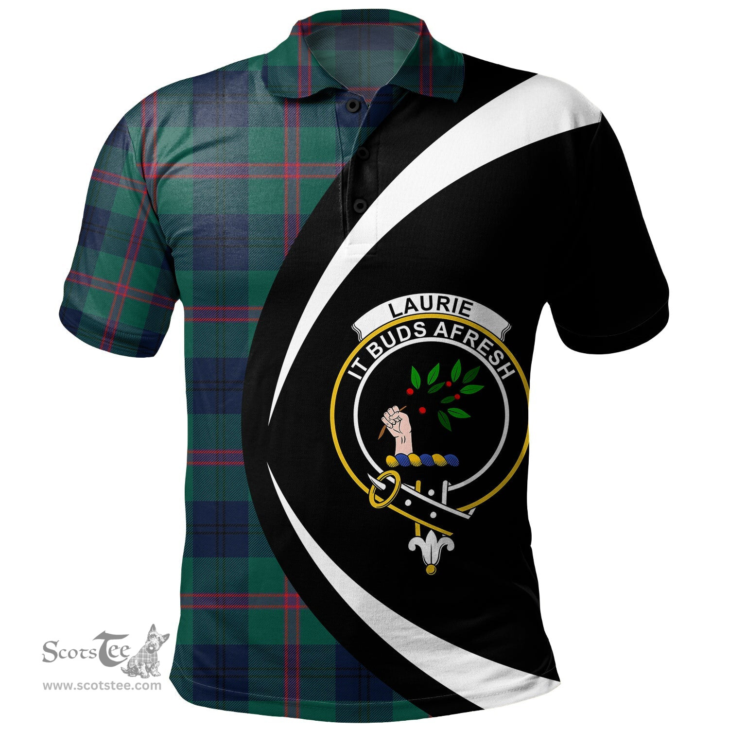 ScotsTee Shop Scottish Laurie Modern Clan Crest Personalized Tartan Polo Shirt Circle Style Back Shirt with Your Text