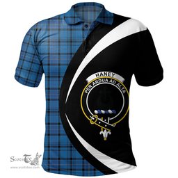 ScotsTee Shop Scottish Haney Blue Modern Clan Crest Personalized Tartan Polo Shirt Circle Style Back Shirt with Your Text