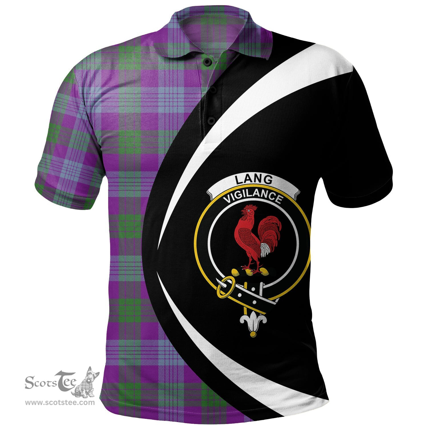 ScotsTee Shop Scottish Lang (Laing) Ancient Clan Crest Personalized Tartan Polo Shirt Circle Style Back Shirt with Your Text