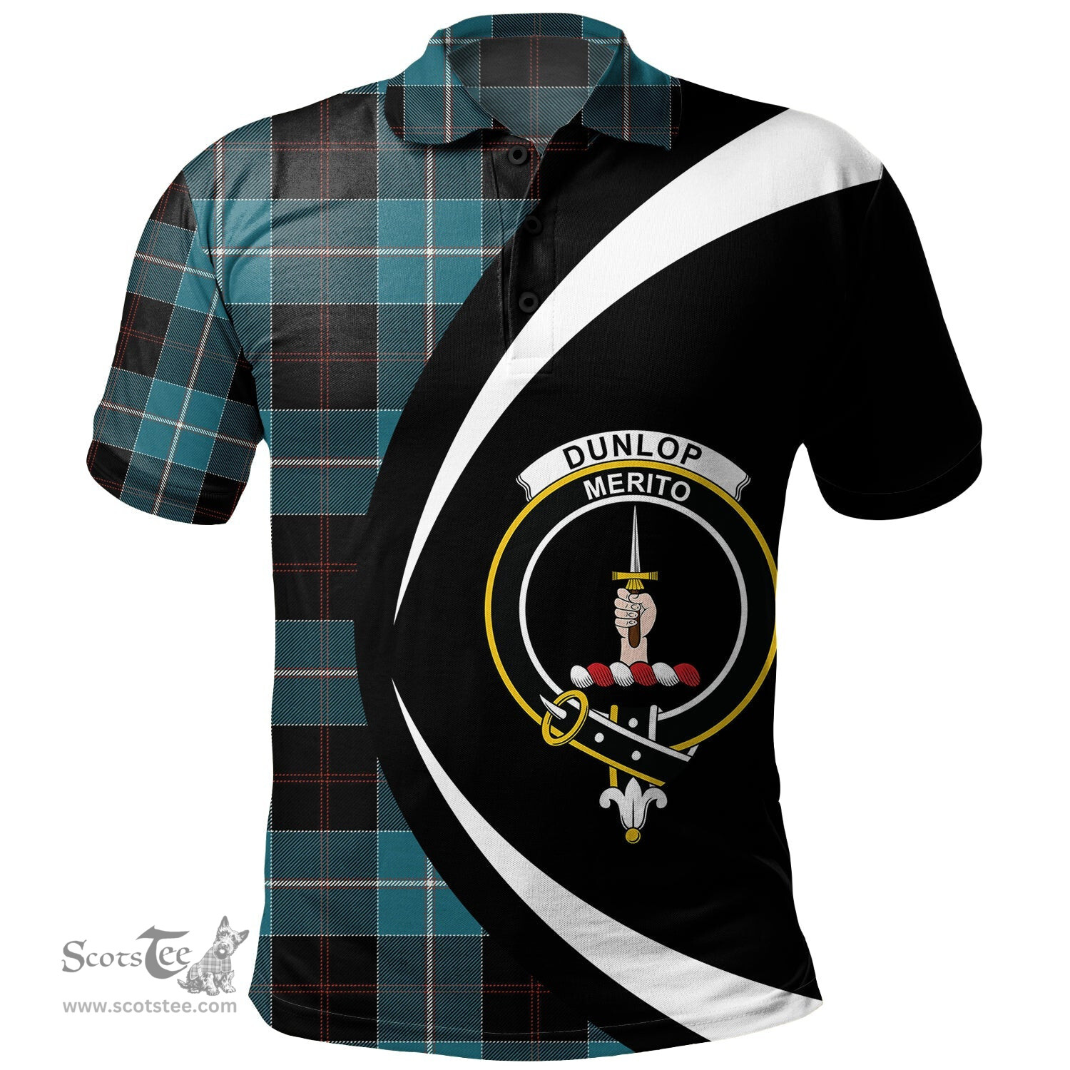 ScotsTee Shop Scottish Dunlop Ancient Clan Crest Personalized Tartan Polo Shirt Circle Style Back Shirt with Your Text