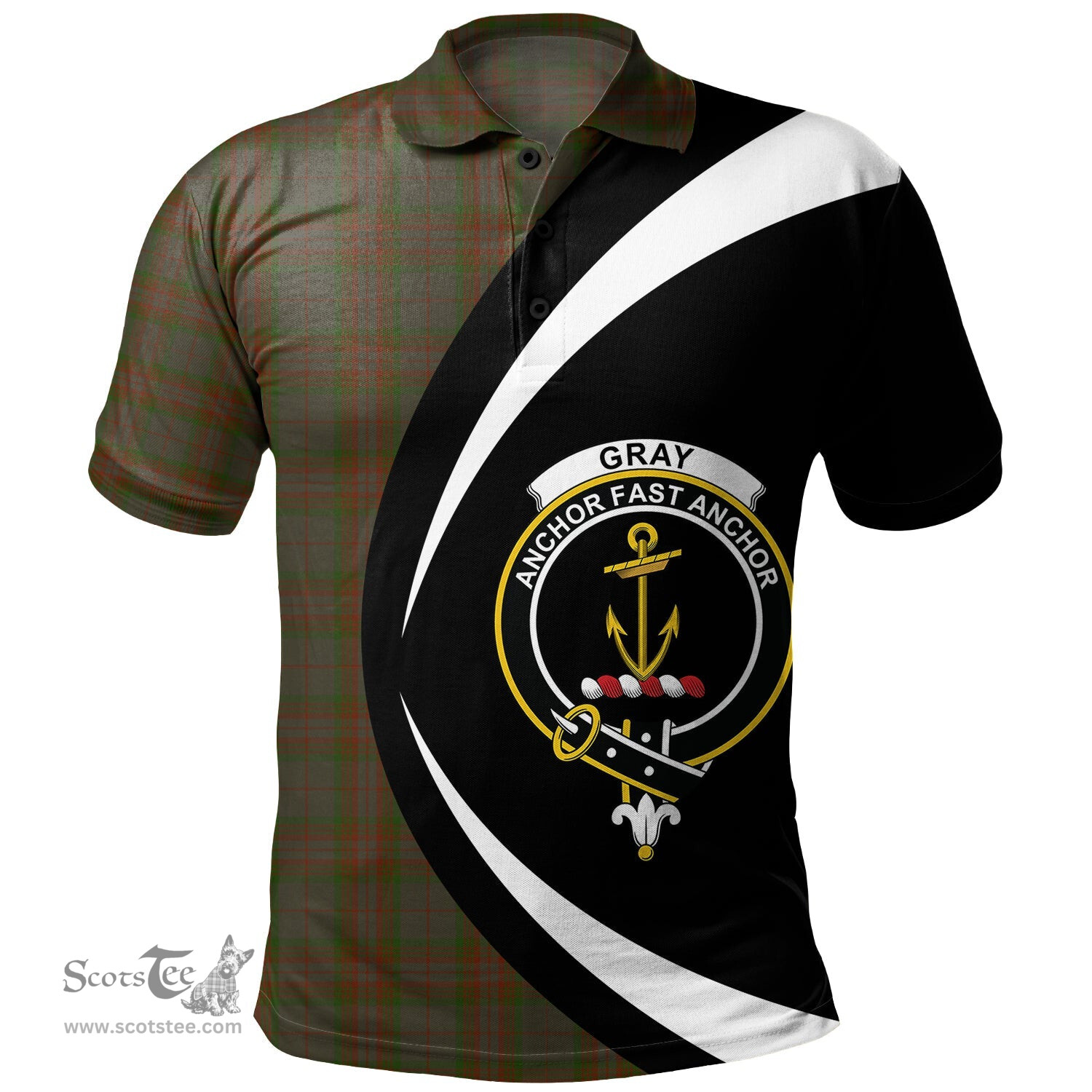 ScotsTee Shop Scottish Gray Clan Crest Personalized Tartan Polo Shirt Circle Style Back Shirt with Your Text
