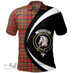 ScotsTee Shop Scottish Hepburn Modern Clan Crest Personalized Tartan Polo Shirt Circle Style Back Shirt with Your Text