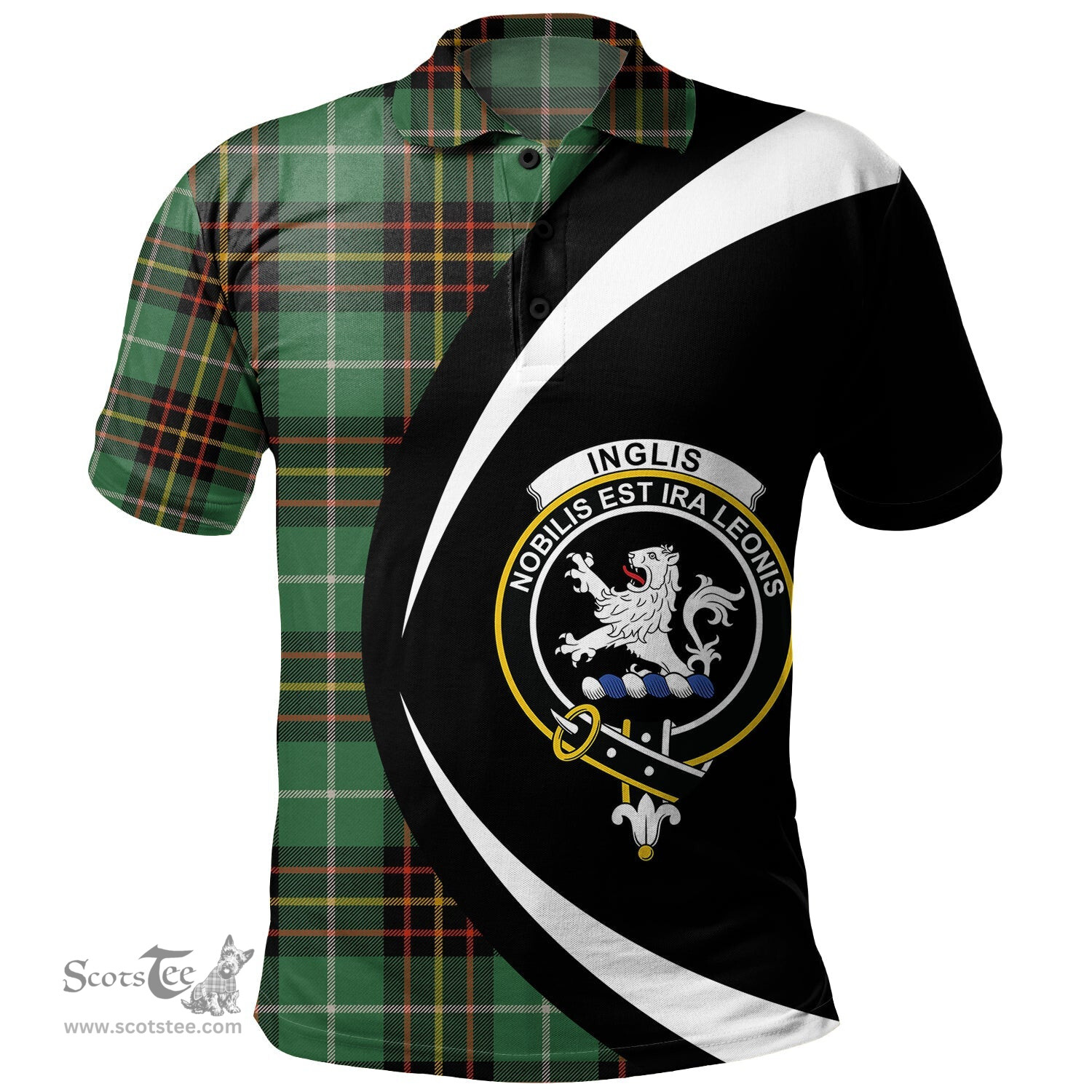 ScotsTee Shop Scottish Inglis Ancient Clan Crest Personalized Tartan Polo Shirt Circle Style Back Shirt with Your Text