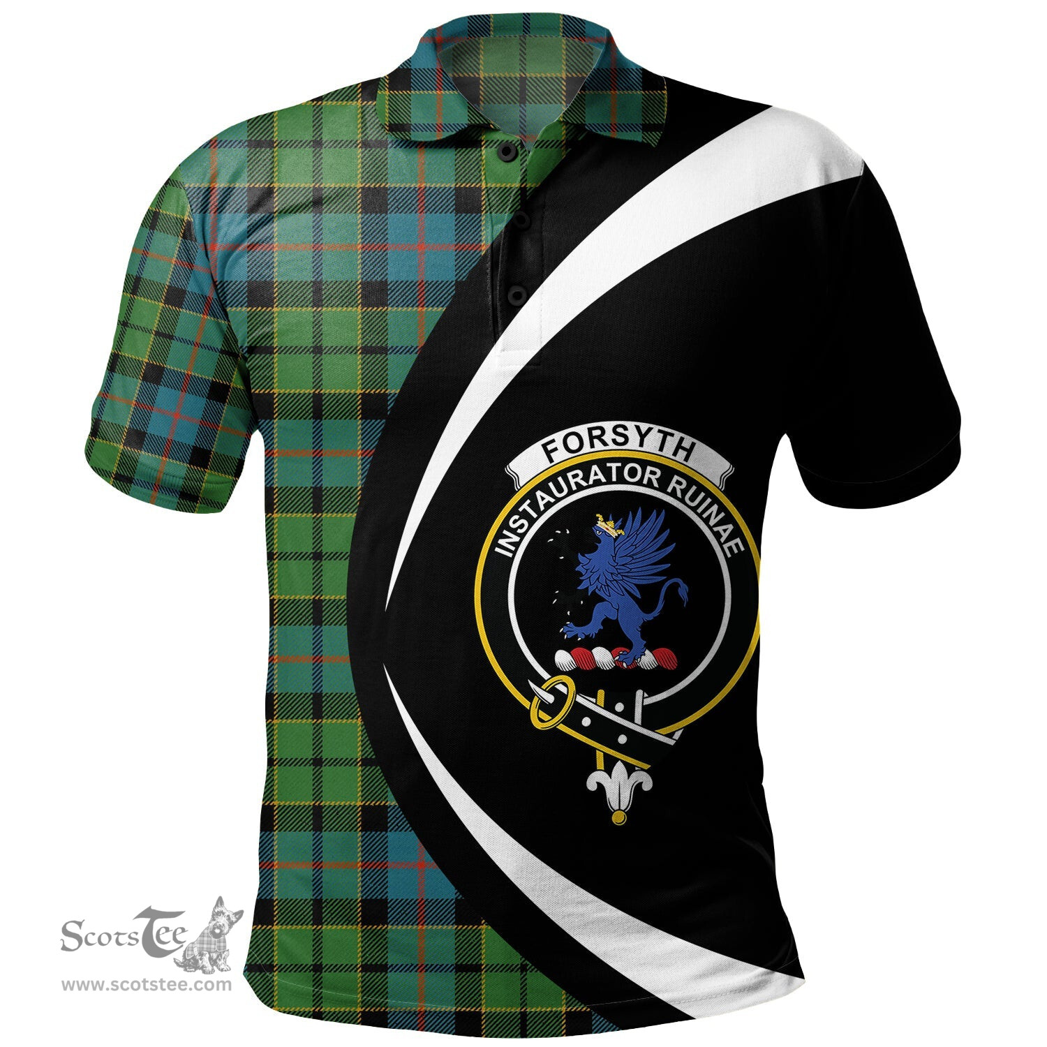 ScotsTee Shop Scottish Forsyth Ancient Clan Crest Personalized Tartan Polo Shirt Circle Style Back Shirt with Your Text