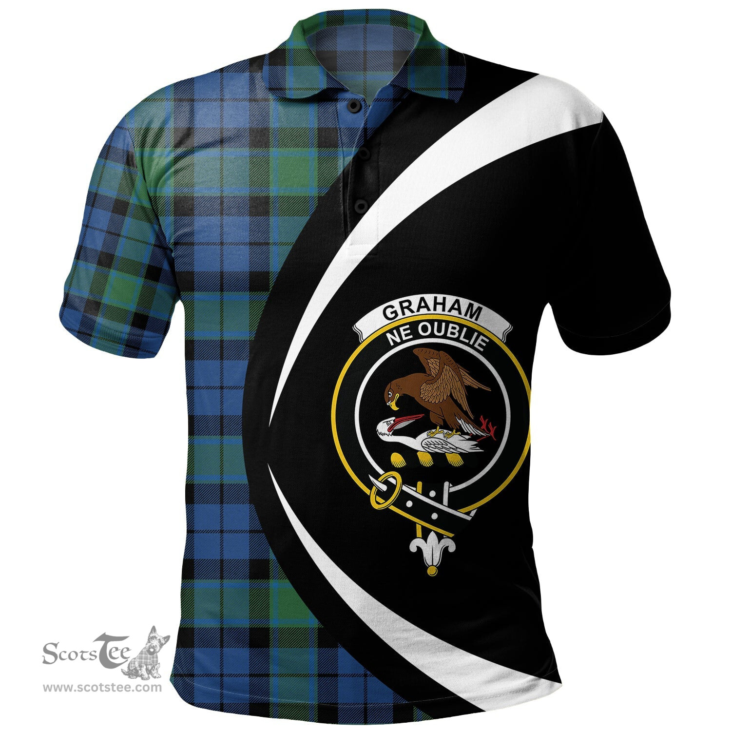 ScotsTee Shop Scottish Graham of Menteith Modern Clan Crest Personalized Tartan Polo Shirt Circle Style Back Shirt with Your Text