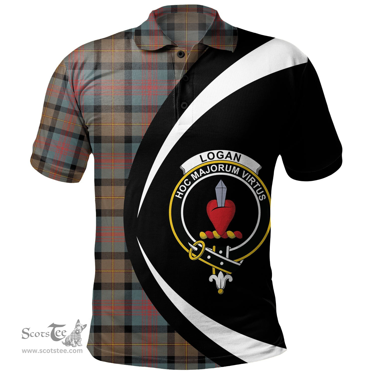 ScotsTee Shop Scottish Logan Weathered Clan Crest Personalized Tartan Polo Shirt Circle Style Back Shirt with Your Text