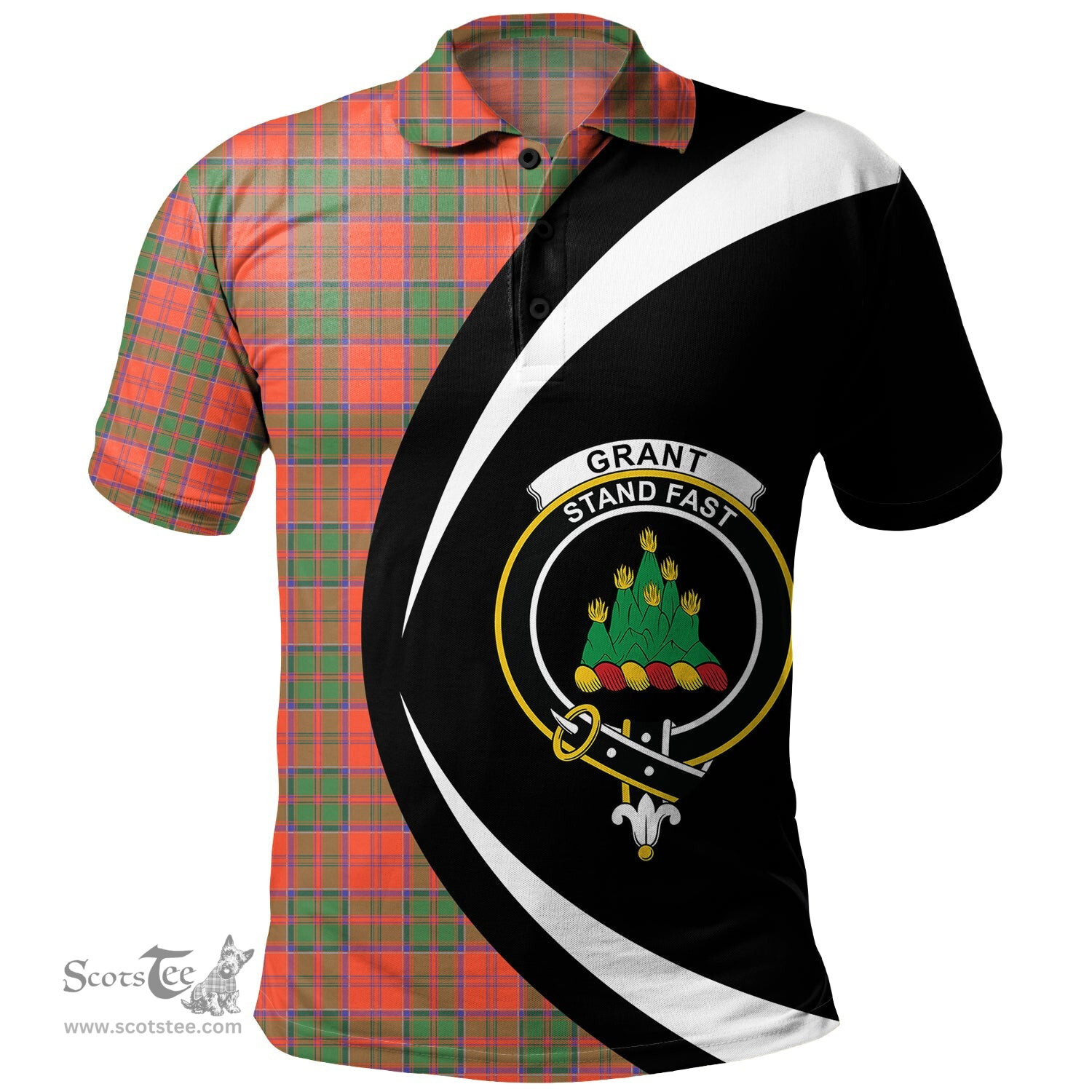 ScotsTee Shop Scottish Grant Ancient Clan Crest Personalized Tartan Polo Shirt Circle Style Back Shirt with Your Text