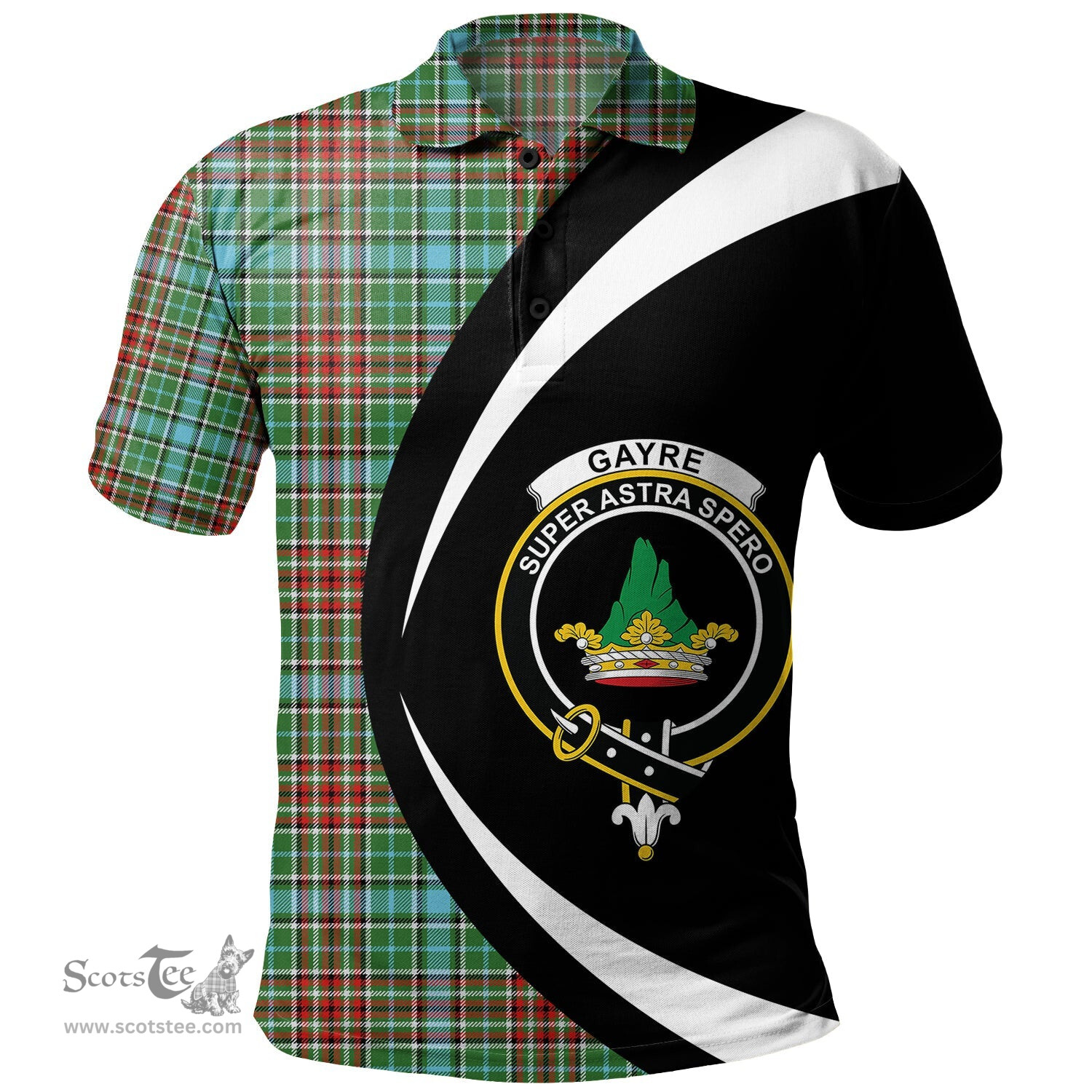ScotsTee Shop Scottish Gayre Modern Clan Crest Personalized Tartan Polo Shirt Circle Style Back Shirt with Your Text