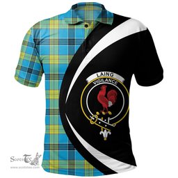 ScotsTee Shop Scottish Laing (Lang) Modern Clan Crest Personalized Tartan Polo Shirt Circle Style Back Shirt with Your Text