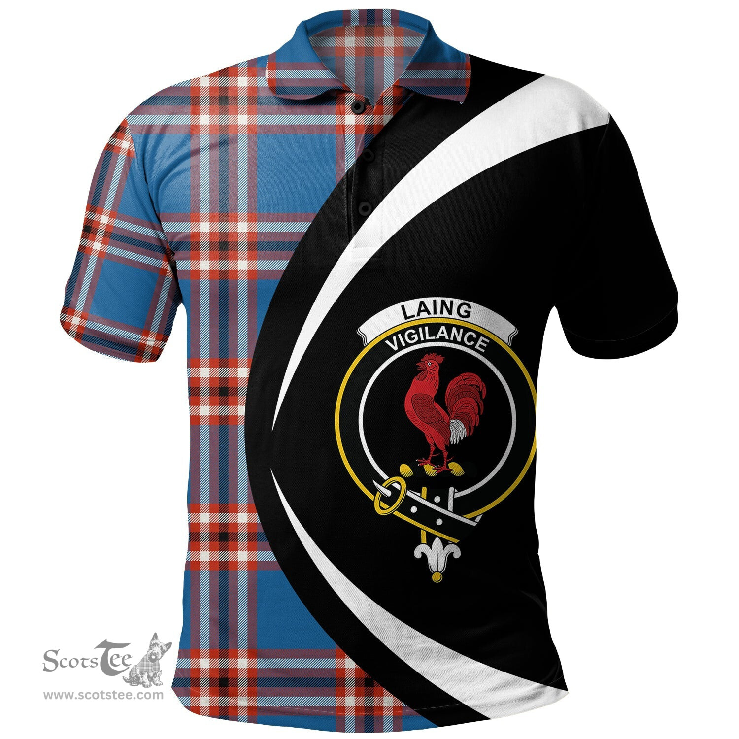 ScotsTee Shop Scottish Laing of Archiestown (Lang of Archiestown) Ancient Clan Crest Personalized Tartan Polo Shirt Circle Style Back Shirt with Your Text
