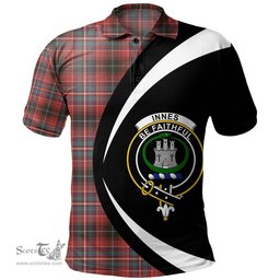 ScotsTee Shop Scottish Innes Red Weathered Clan Crest Personalized Tartan Polo Shirt Circle Style Back Shirt with Your Text