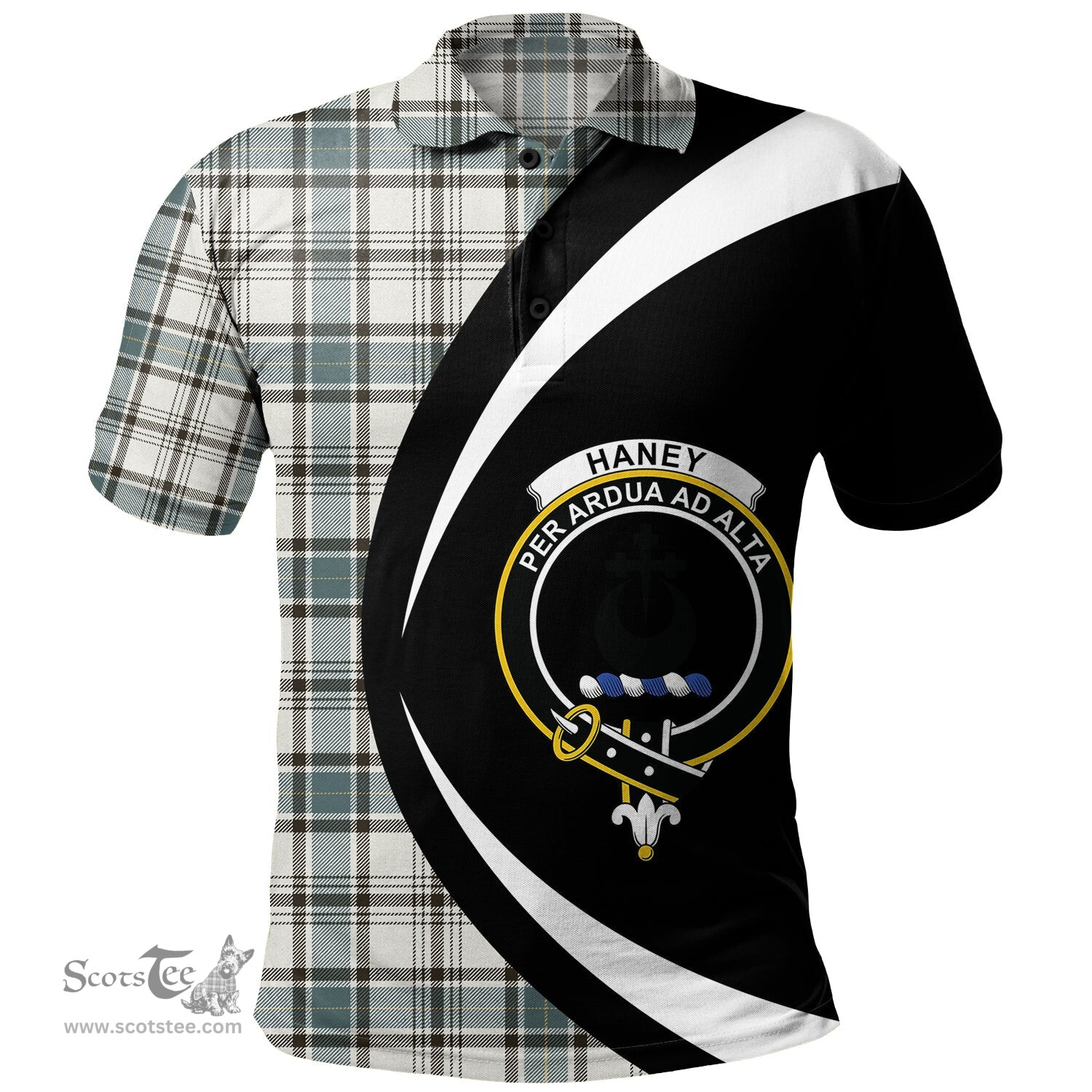 ScotsTee Shop Scottish Haney Weathered Clan Crest Personalized Tartan Polo Shirt Circle Style Back Shirt with Your Text
