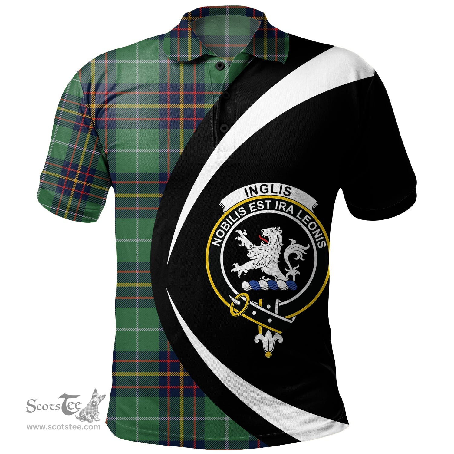 ScotsTee Shop Scottish Inglis Modern Clan Crest Personalized Tartan Polo Shirt Circle Style Back Shirt with Your Text