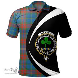 ScotsTee Shop Scottish Harvey Ancient Clan Crest Personalized Tartan Polo Shirt Circle Style Back Shirt with Your Text