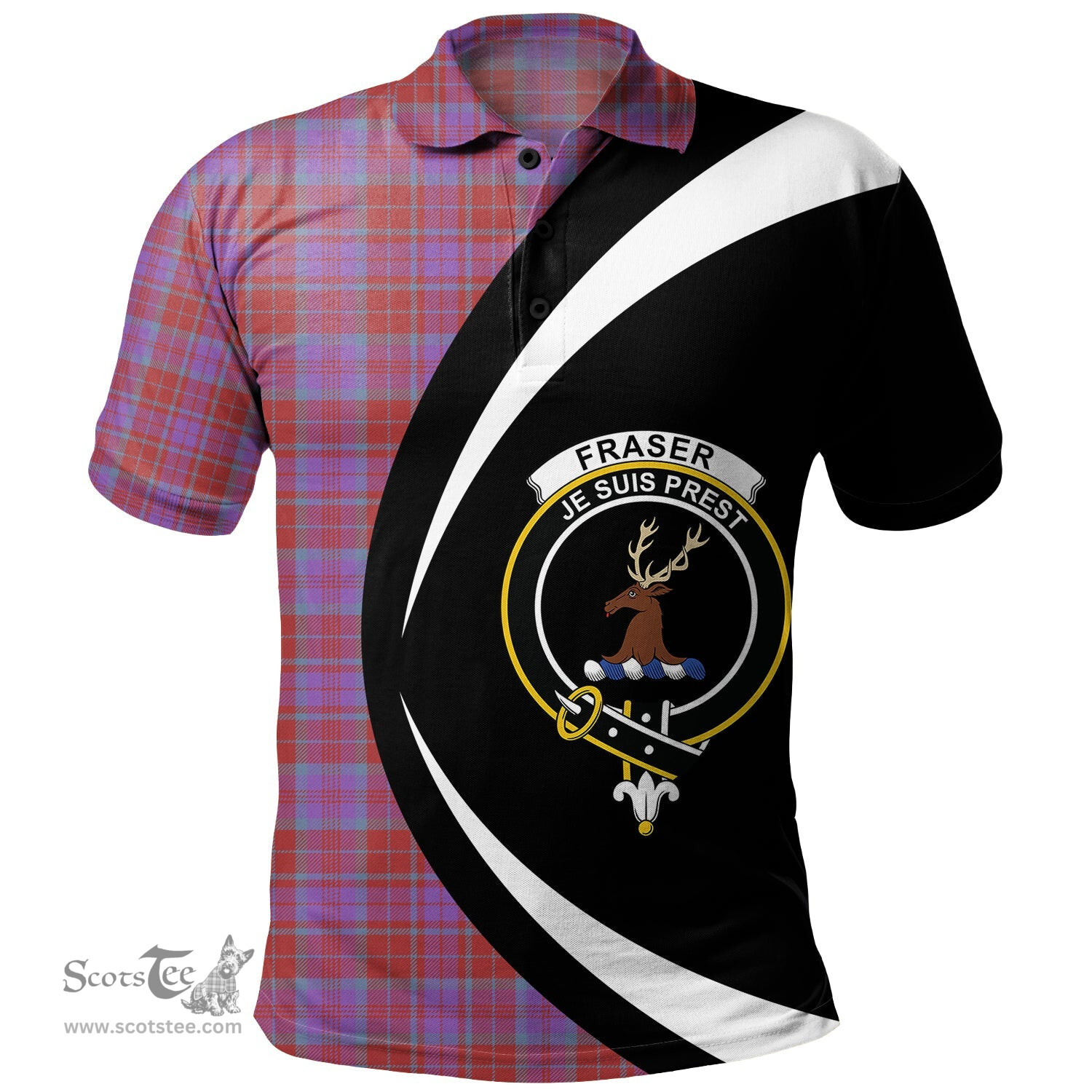 ScotsTee Shop Scottish Fraser of Reelig Ancient Clan Crest Personalized Tartan Polo Shirt Circle Style Back Shirt with Your Text