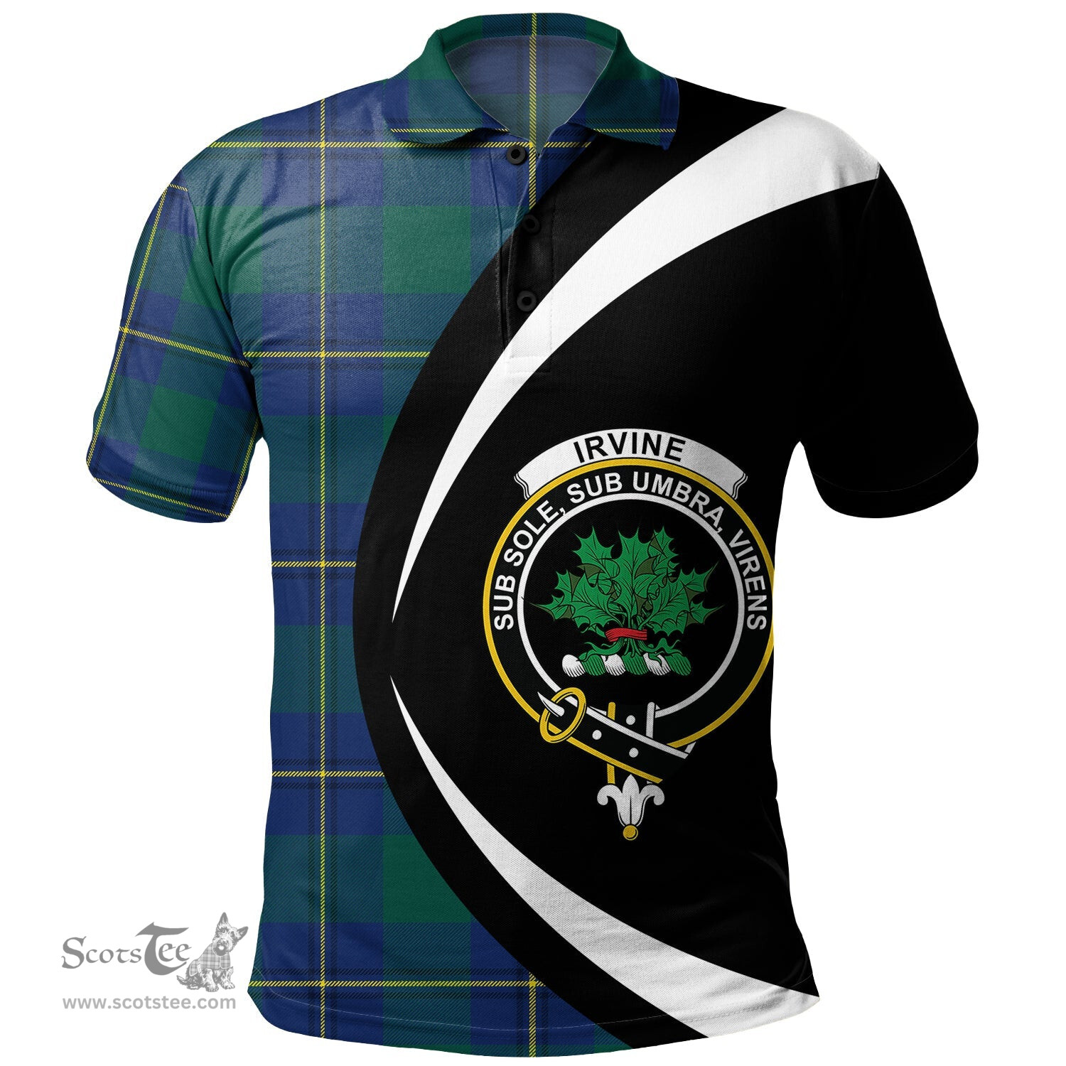 ScotsTee Shop Scottish Irvine of Bonshaw Modern Clan Crest Personalized Tartan Polo Shirt Circle Style Back Shirt with Your Text