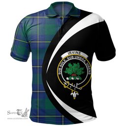 ScotsTee Shop Scottish Irvine of Bonshaw Modern Clan Crest Personalized Tartan Polo Shirt Circle Style Back Shirt with Your Text