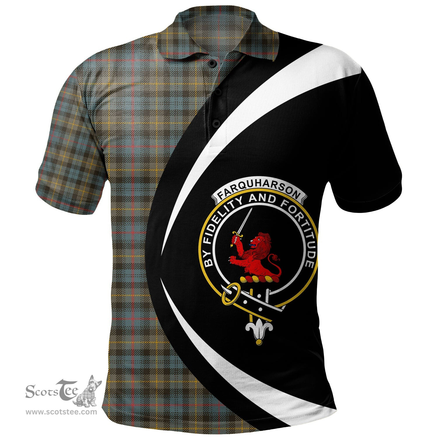 ScotsTee Shop Scottish Farquharson Weathered Clan Crest Personalized Tartan Polo Shirt Circle Style Back Shirt with Your Text
