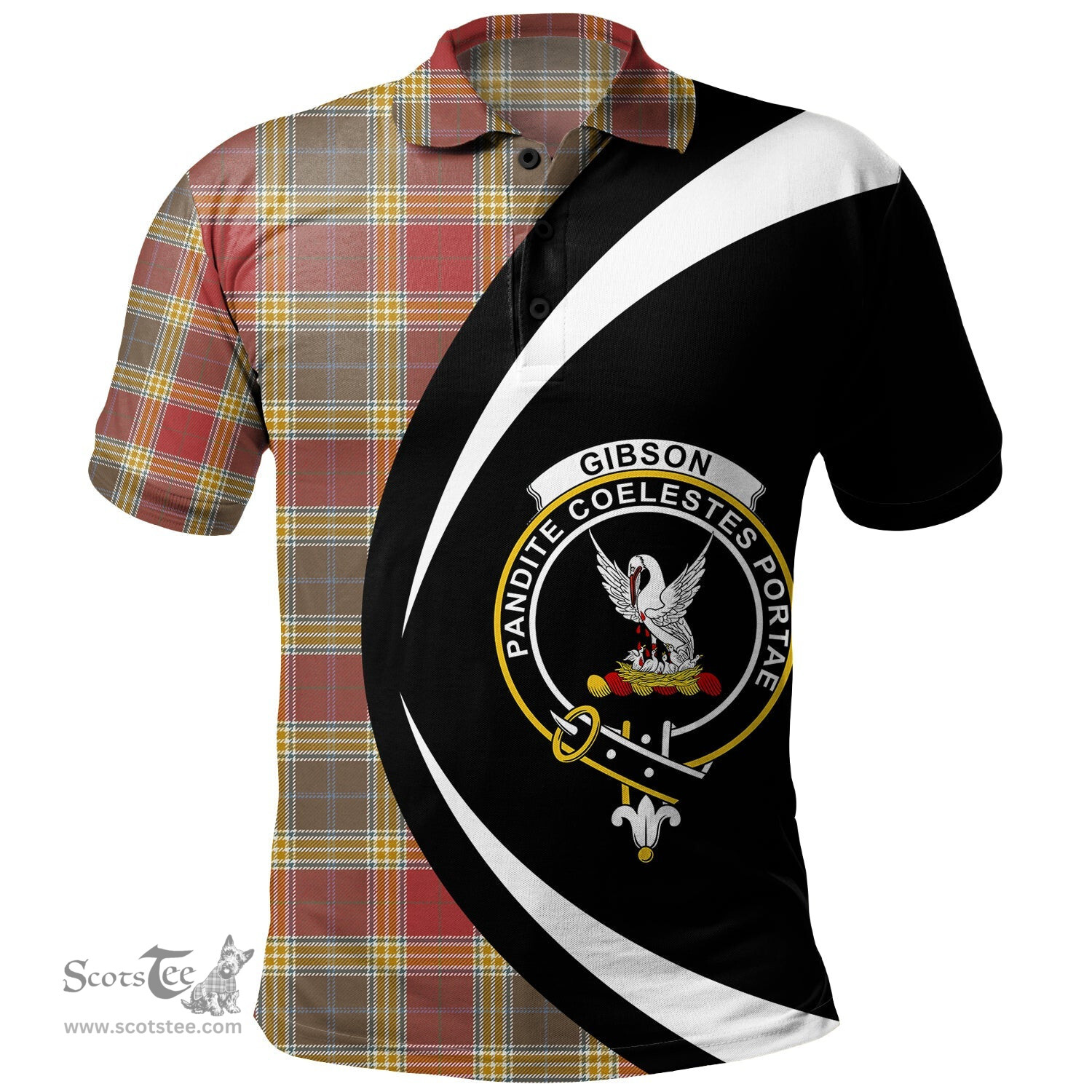 ScotsTee Shop Scottish Gibson (Gibbs) Weathered Clan Crest Personalized Tartan Polo Shirt Circle Style Back Shirt with Your Text