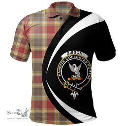 ScotsTee Shop Scottish Gibson (Gibbs) Weathered Clan Crest Personalized Tartan Polo Shirt Circle Style Back Shirt with Your Text