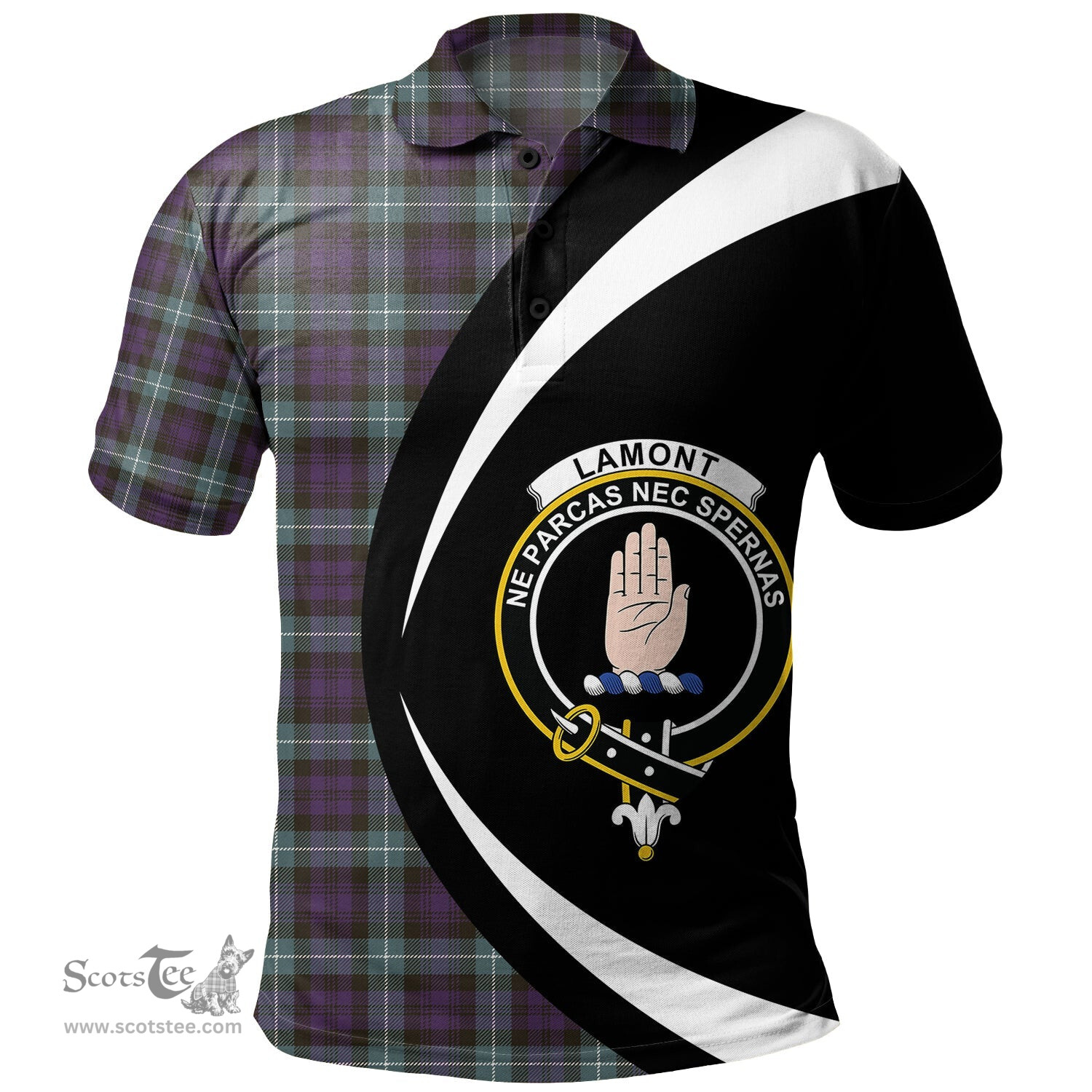 ScotsTee Shop Scottish Lamont (MacLamont) Weathered Clan Crest Personalized Tartan Polo Shirt Circle Style Back Shirt with Your Text