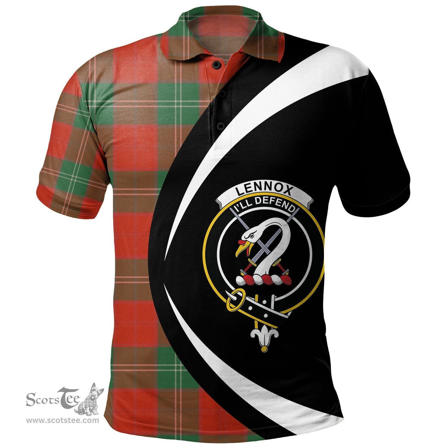ScotsTee Shop Scottish Lennox Ancient Clan Crest Personalized Tartan Polo Shirt Circle Style Back Shirt with Your Text