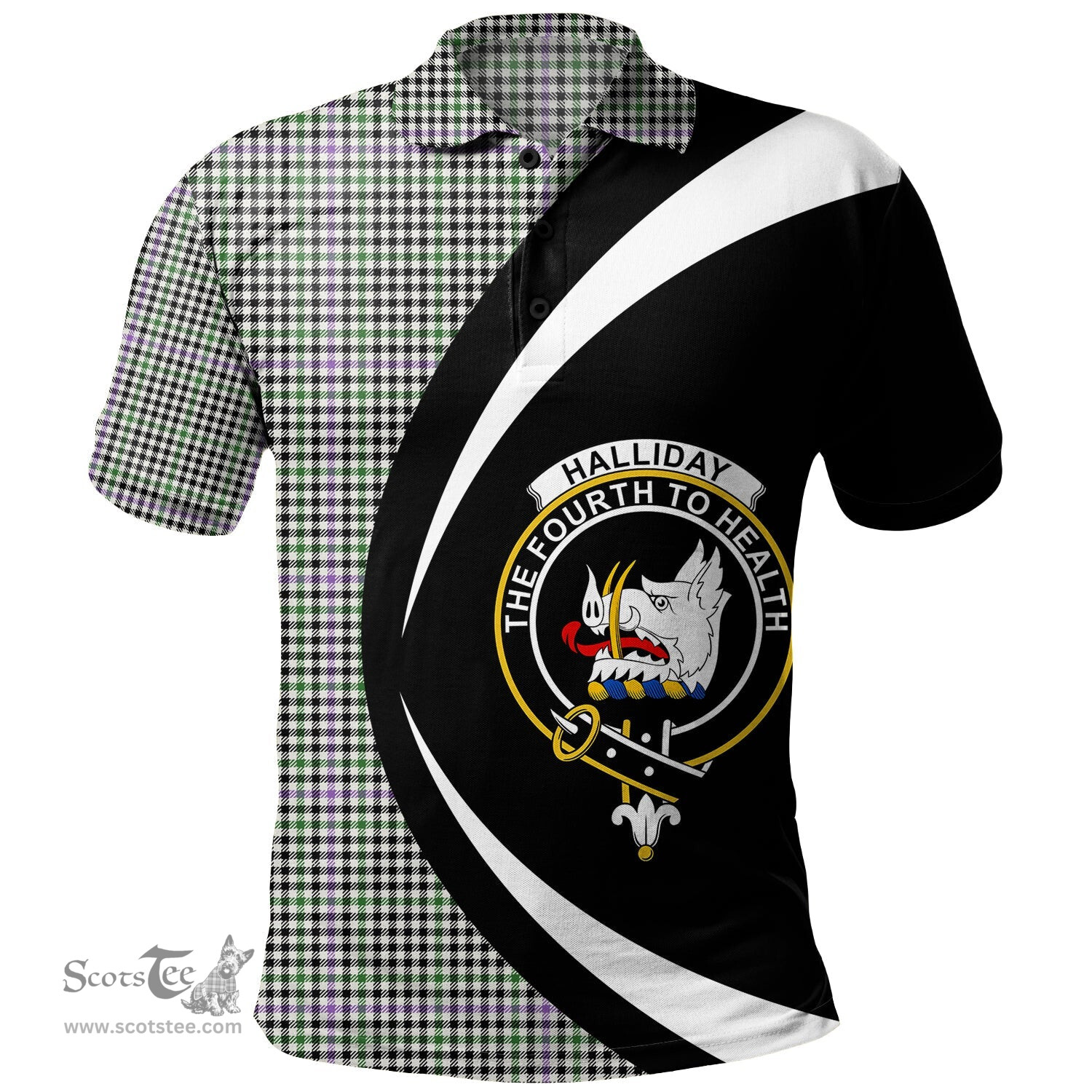 ScotsTee Shop Scottish Halliday (Holliday) Ancient Clan Crest Personalized Tartan Polo Shirt Circle Style Back Shirt with Your Text