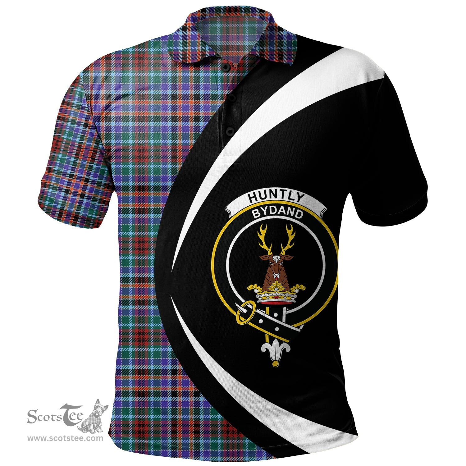 ScotsTee Shop Scottish Huntly Modern Clan Crest Personalized Tartan Polo Shirt Circle Style Back Shirt with Your Text