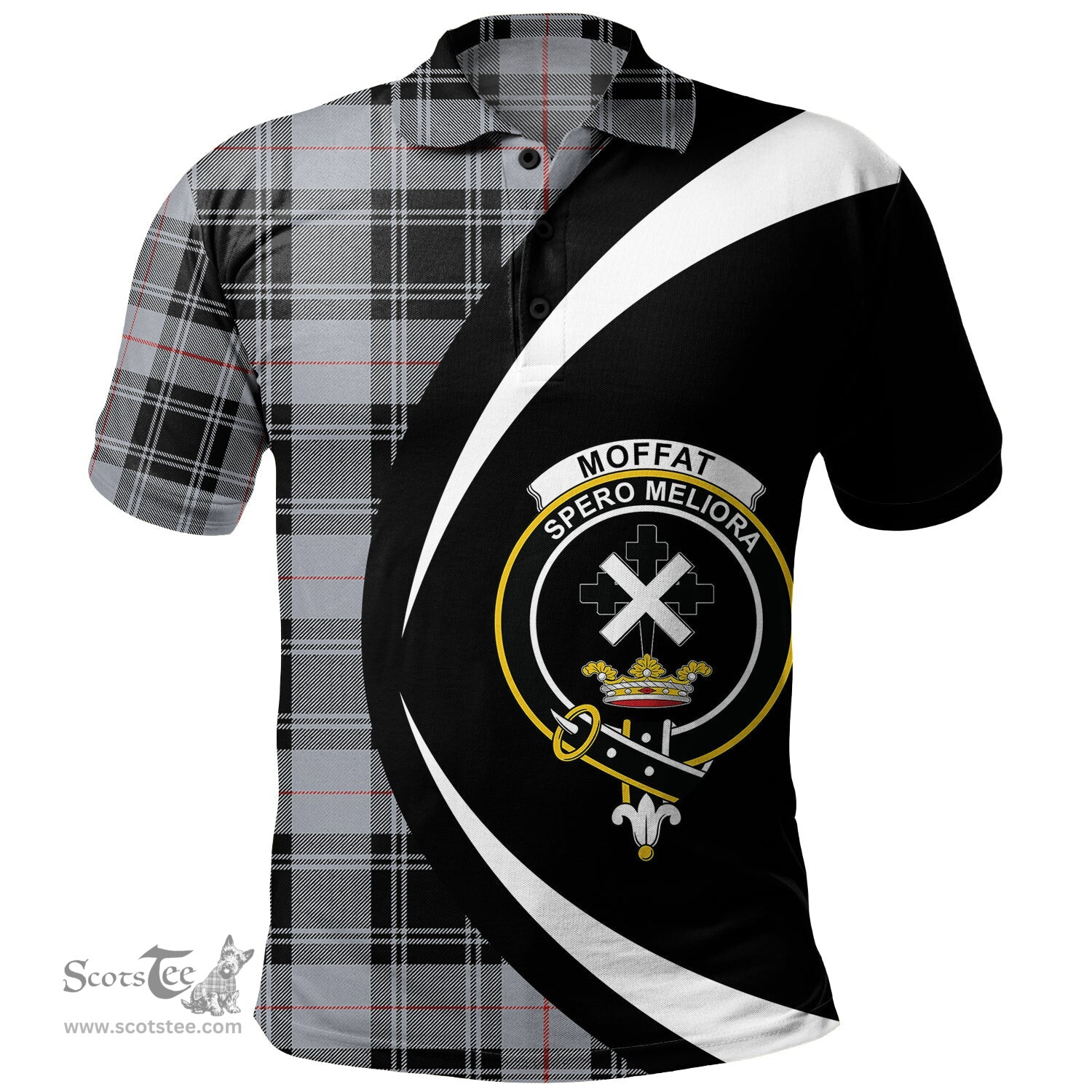 ScotsTee Shop Scottish Moffat Modern Clan Crest Personalized Tartan Polo Shirt Circle Style Back Shirt with Your Text