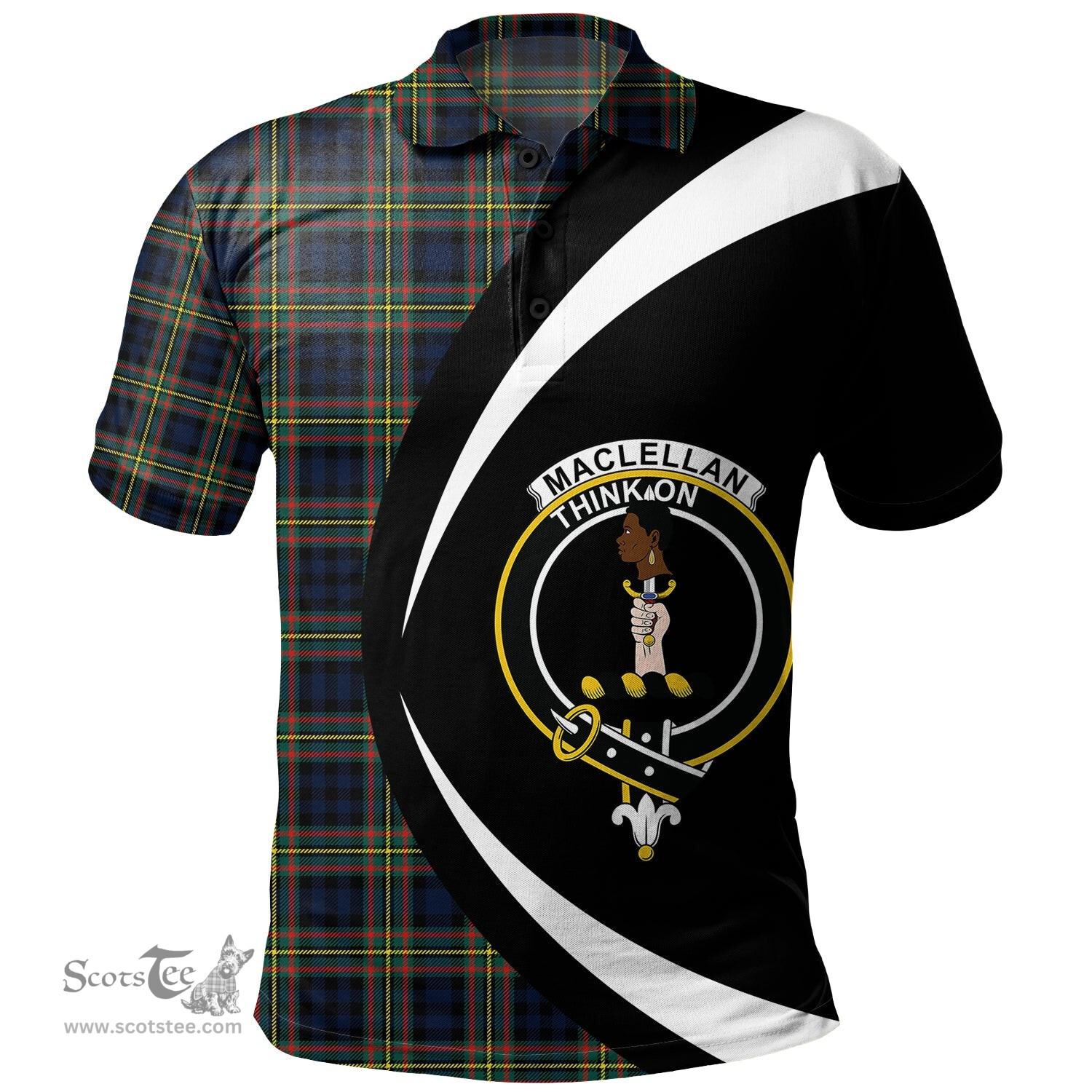 ScotsTee Shop Scottish MacLellan Modern Clan Crest Personalized Tartan Polo Shirt Circle Style Back Shirt with Your Text