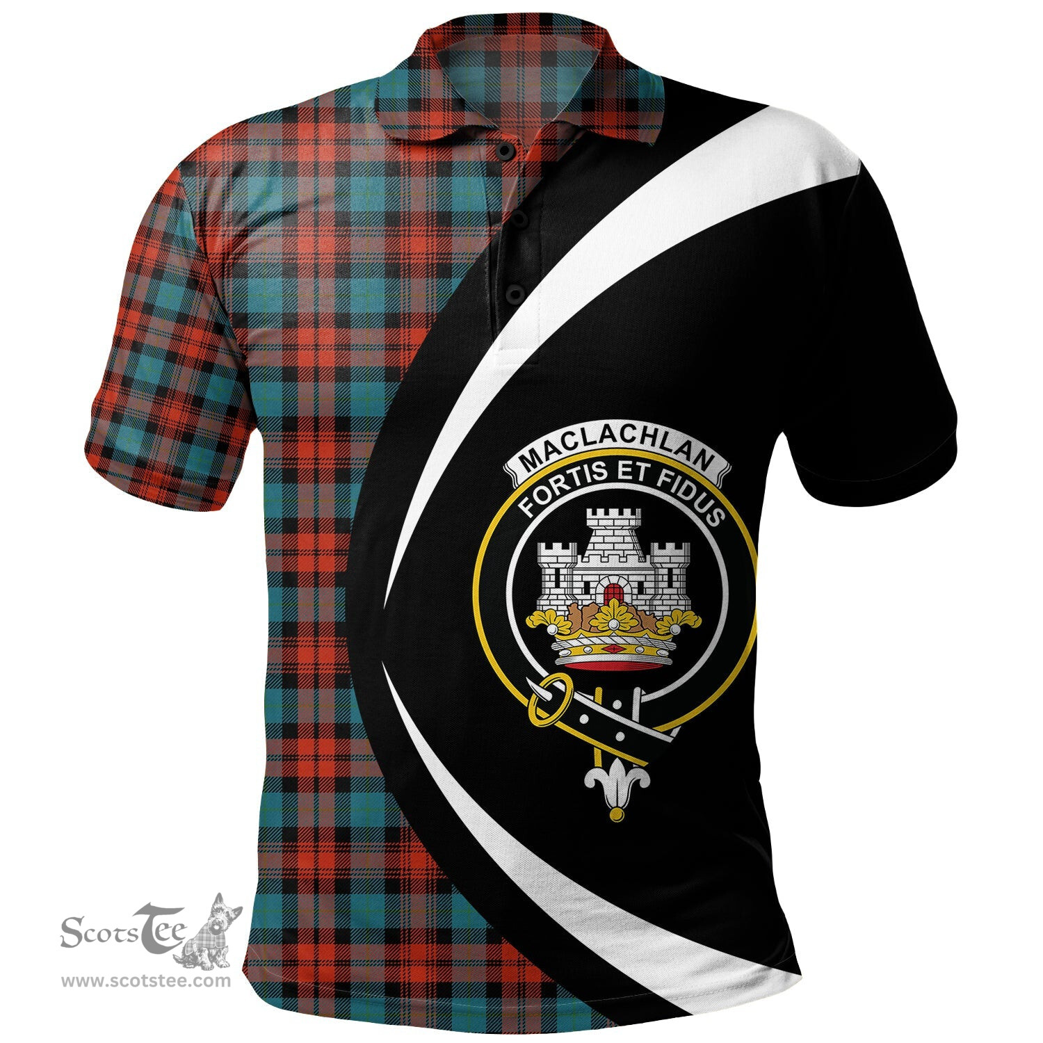 ScotsTee Shop Scottish MacLachlan Ancient Clan Crest Personalized Tartan Polo Shirt Circle Style Back Shirt with Your Text