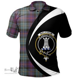 ScotsTee Shop Scottish Malcolm Weathered Clan Crest Personalized Tartan Polo Shirt Circle Style Back Shirt with Your Text