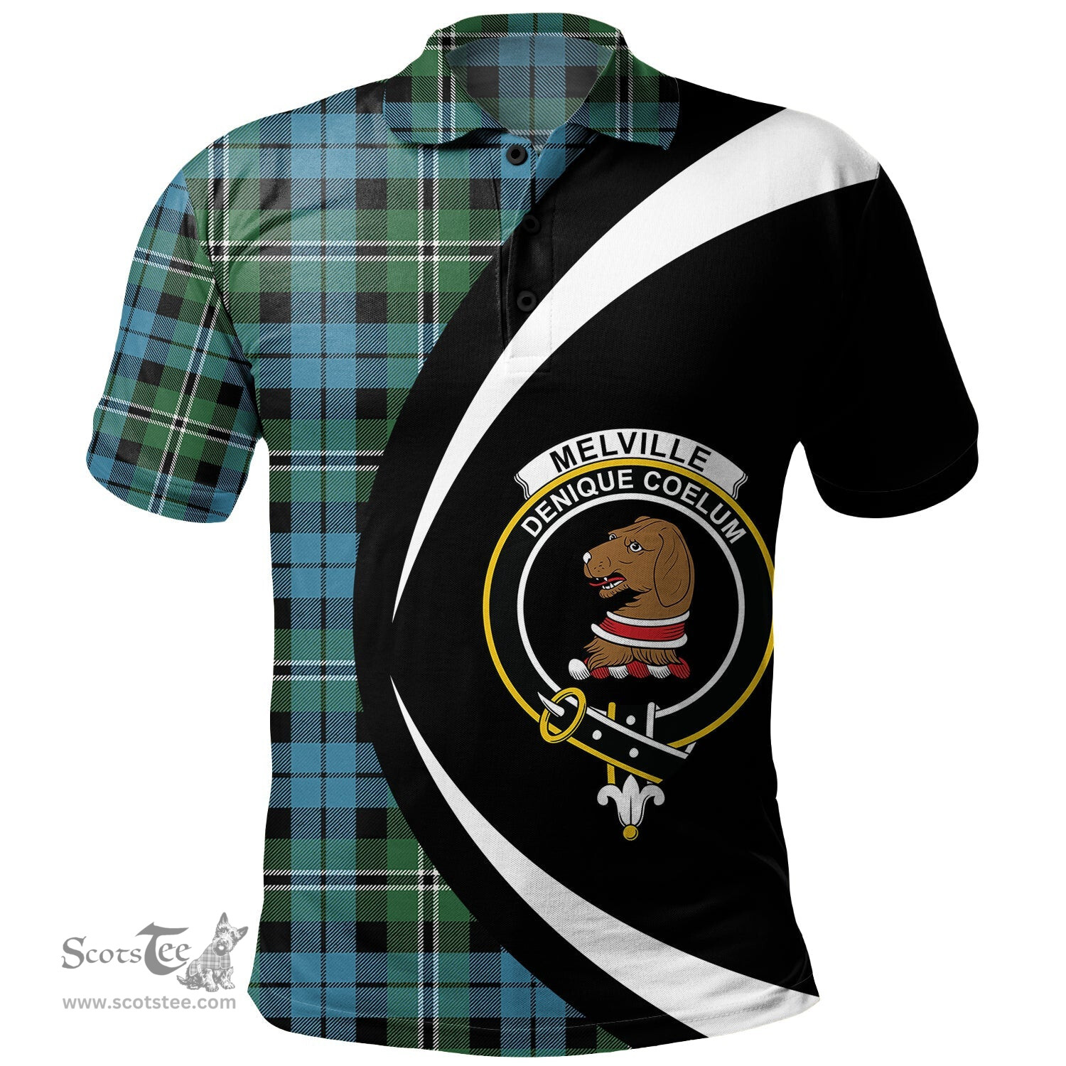 ScotsTee Shop Scottish Melville Ancient Clan Crest Personalized Tartan Polo Shirt Circle Style Back Shirt with Your Text