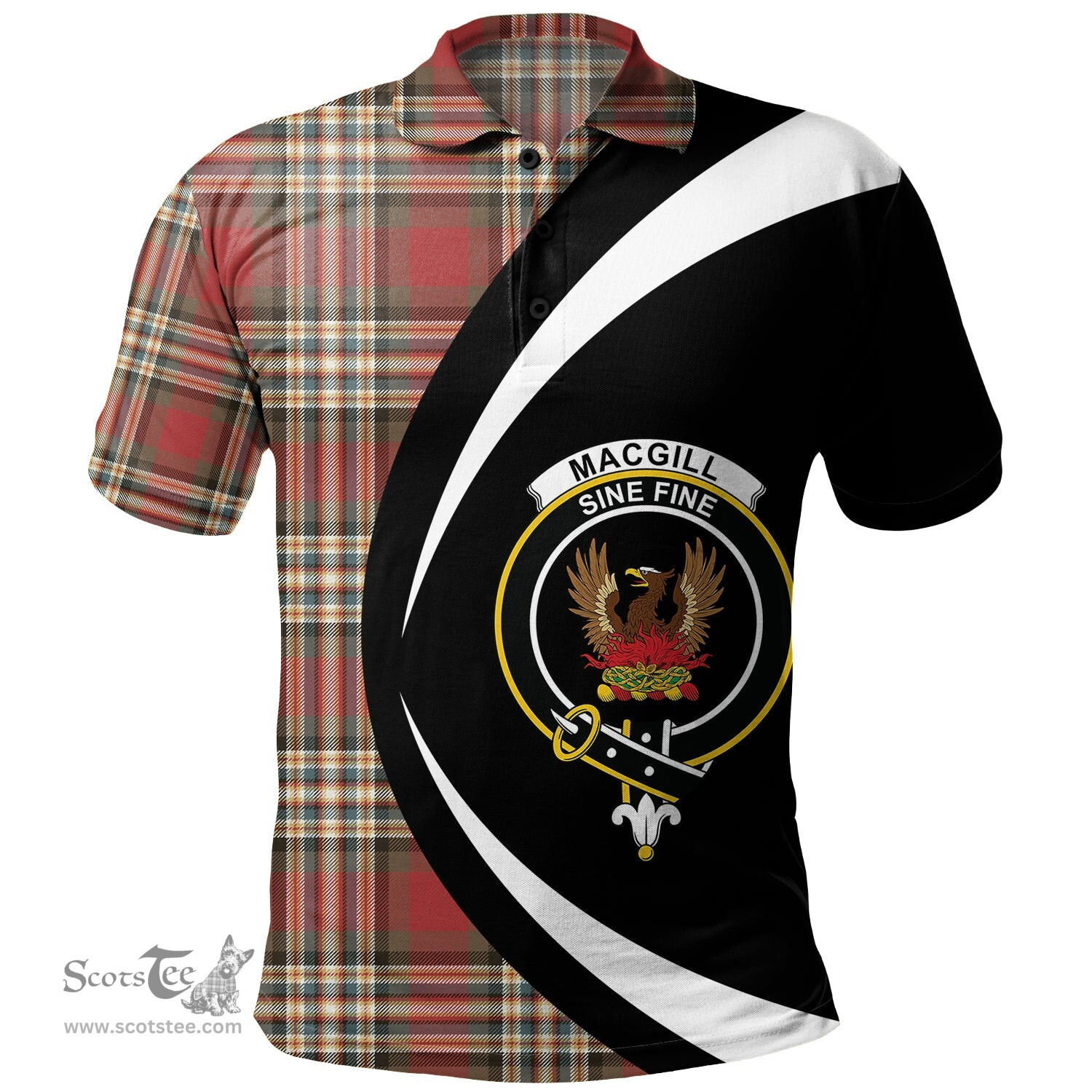 ScotsTee Shop Scottish MacGill Weathered Clan Crest Personalized Tartan Polo Shirt Circle Style Back Shirt with Your Text
