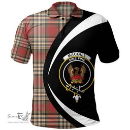 ScotsTee Shop Scottish MacGill Weathered Clan Crest Personalized Tartan Polo Shirt Circle Style Back Shirt with Your Text