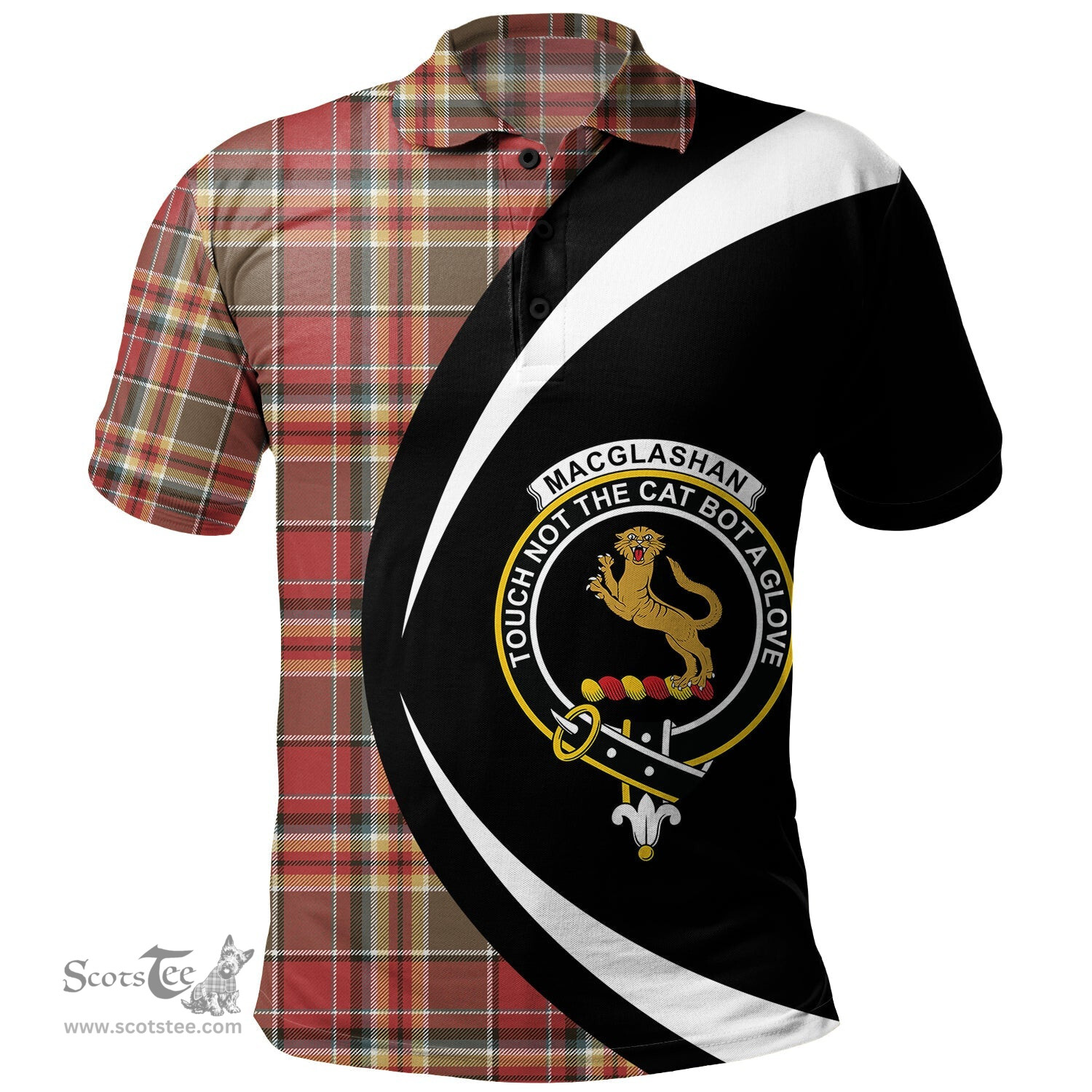 ScotsTee Shop Scottish MacGlashan Weathered Clan Crest Personalized Tartan Polo Shirt Circle Style Back Shirt with Your Text