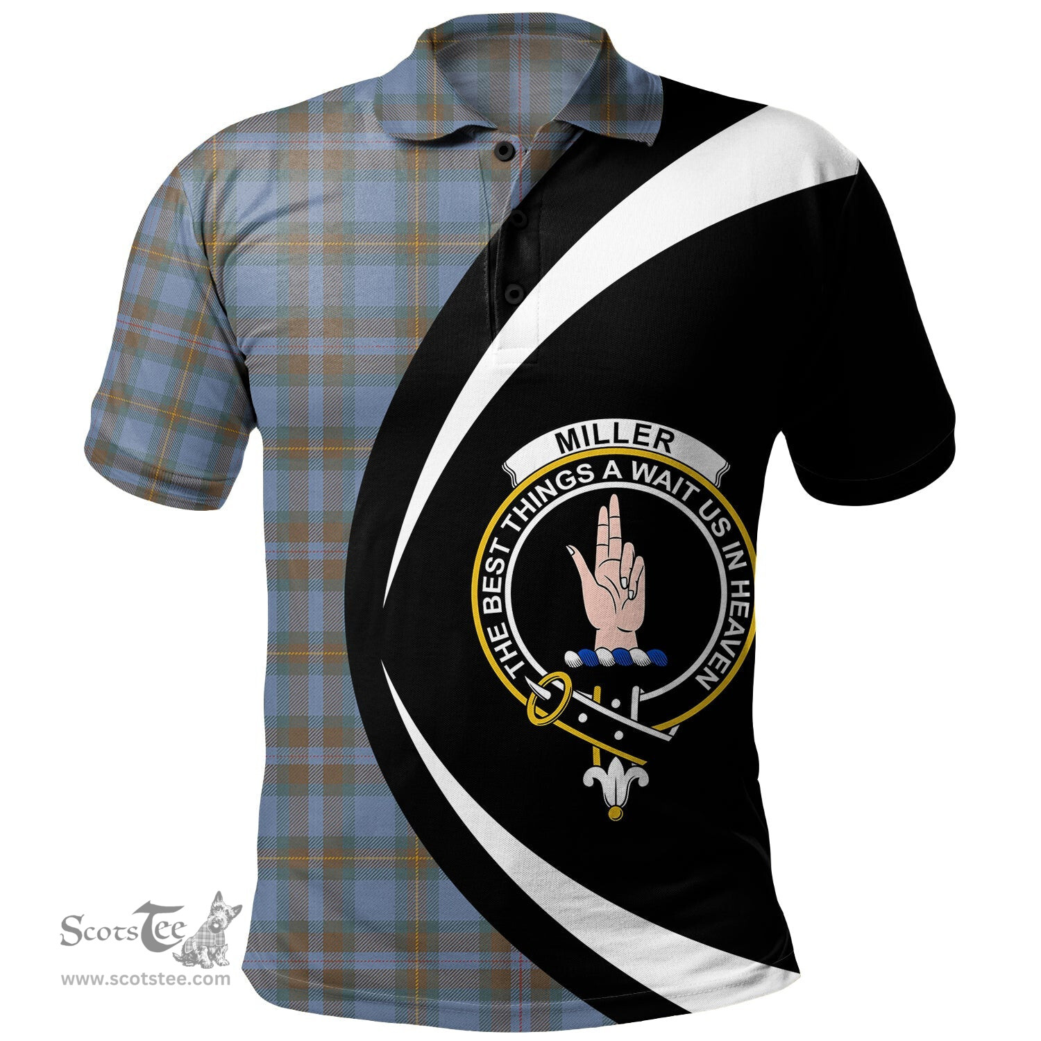 ScotsTee Shop Scottish Miller Weathered Clan Crest Personalized Tartan Polo Shirt Circle Style Back Shirt with Your Text