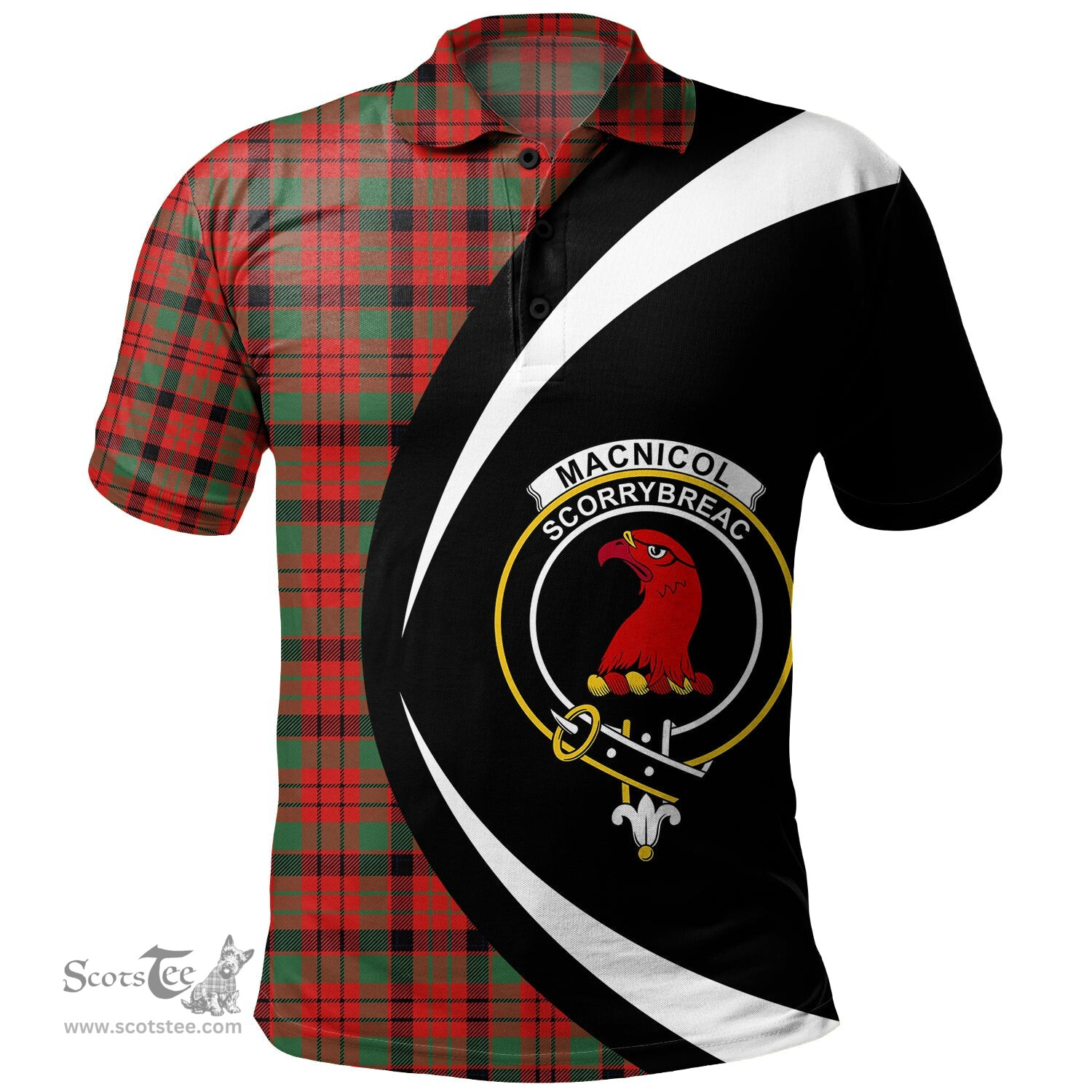 ScotsTee Shop Scottish MacNicol Ancient Clan Crest Personalized Tartan Polo Shirt Circle Style Back Shirt with Your Text