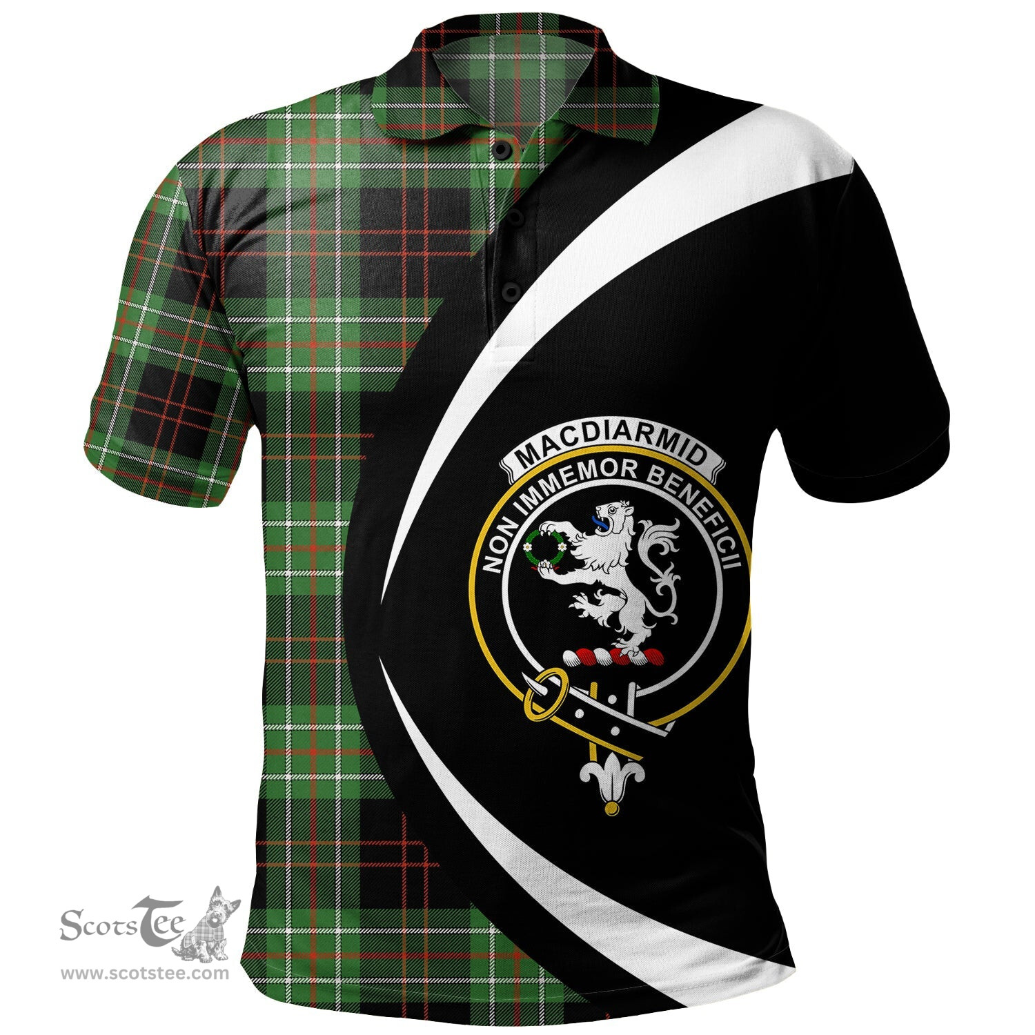 ScotsTee Shop Scottish MacDiarmid Ancient Clan Crest Personalized Tartan Polo Shirt Circle Style Back Shirt with Your Text