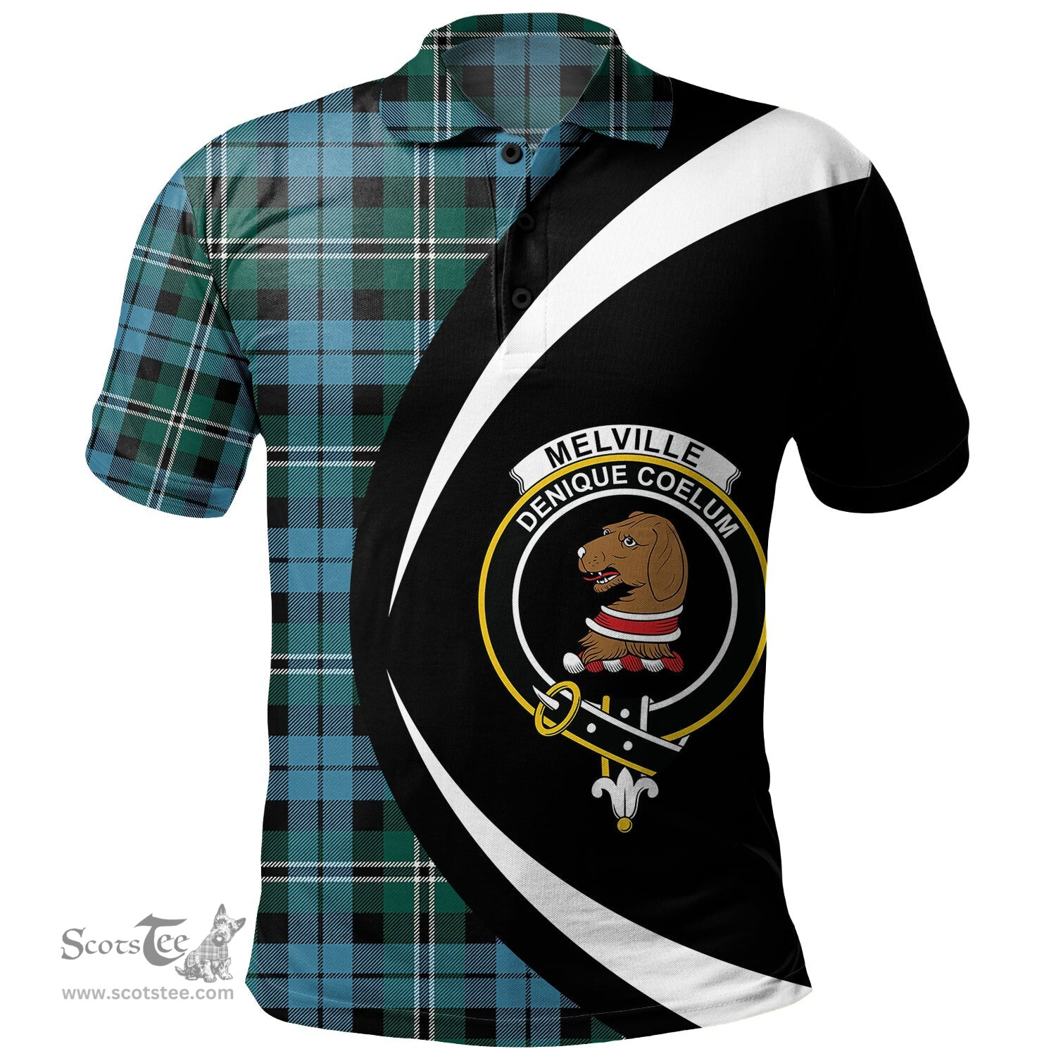 ScotsTee Shop Scottish Melville Modern Clan Crest Personalized Tartan Polo Shirt Circle Style Back Shirt with Your Text