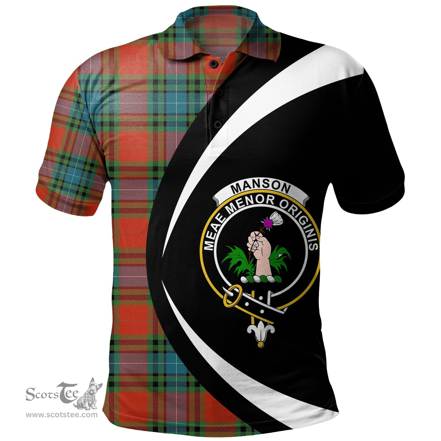 ScotsTee Shop Scottish Manson Ancient Clan Crest Personalized Tartan Polo Shirt Circle Style Back Shirt with Your Text