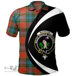 ScotsTee Shop Scottish Manson Ancient Clan Crest Personalized Tartan Polo Shirt Circle Style Back Shirt with Your Text