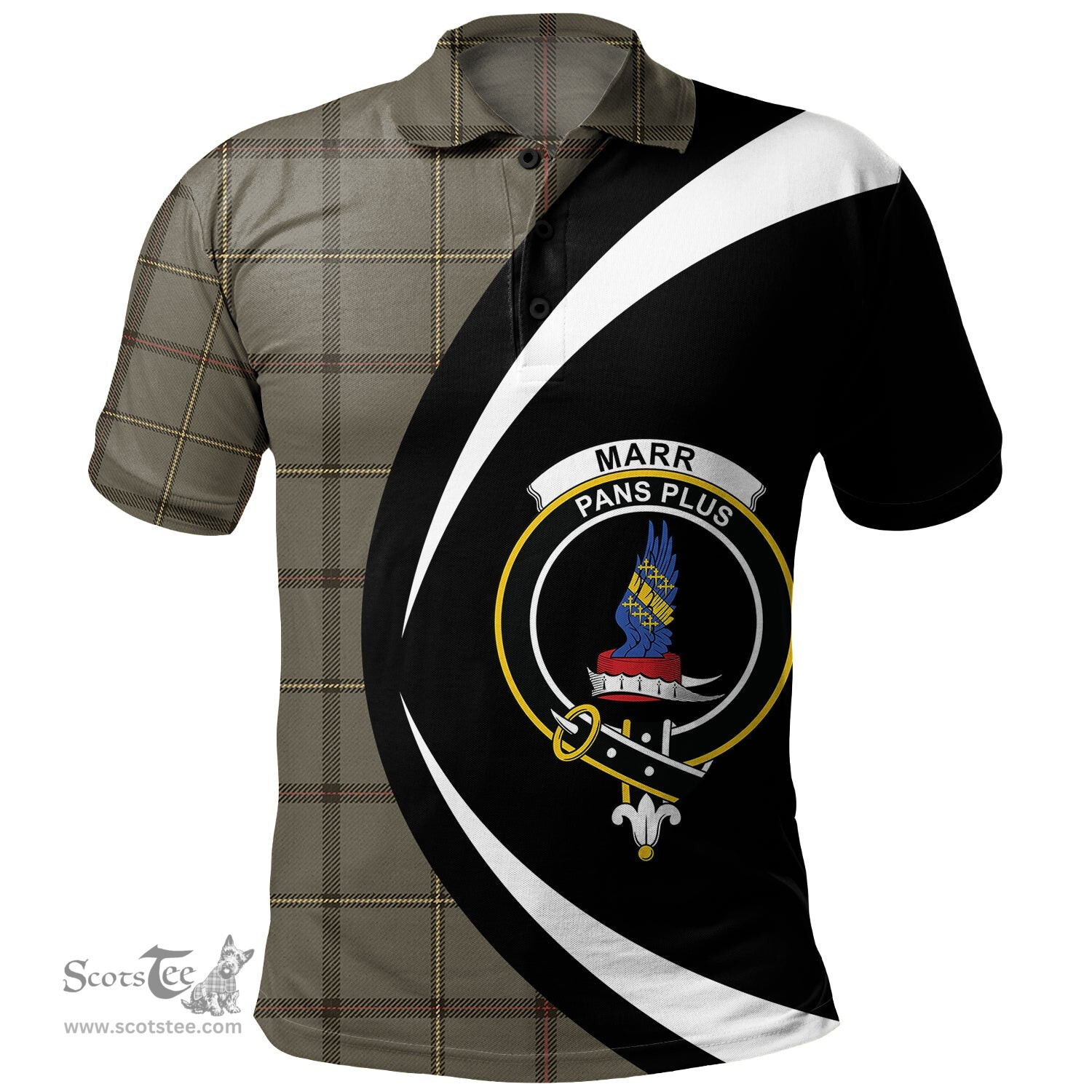 ScotsTee Shop Scottish Marr Weathered Clan Crest Personalized Tartan Polo Shirt Circle Style Back Shirt with Your Text