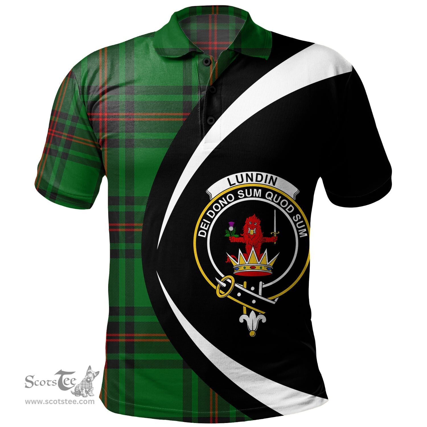 ScotsTee Shop Scottish Lundin Clan Crest Personalized Tartan Polo Shirt Circle Style Back Shirt with Your Text