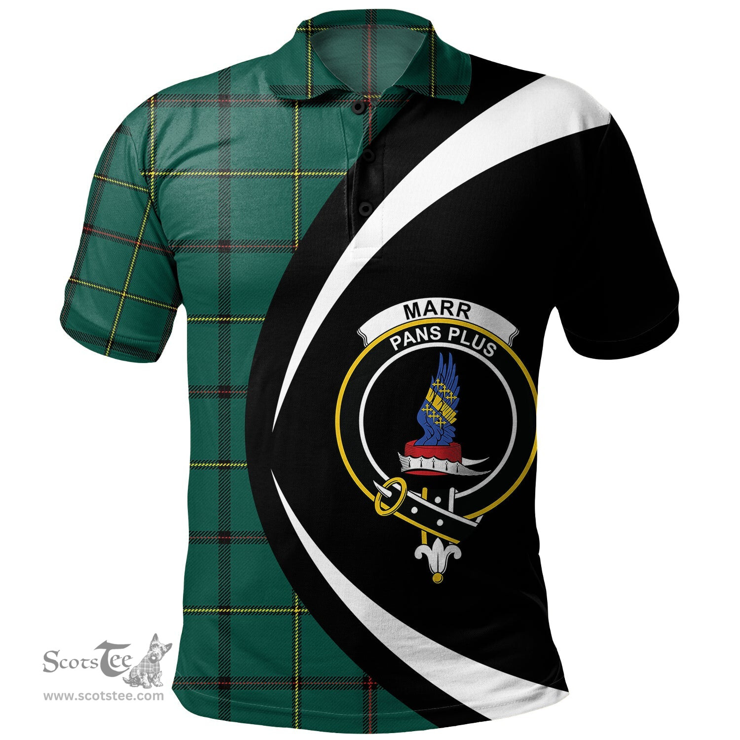 ScotsTee Shop Scottish Marr Modern Clan Crest Personalized Tartan Polo Shirt Circle Style Back Shirt with Your Text