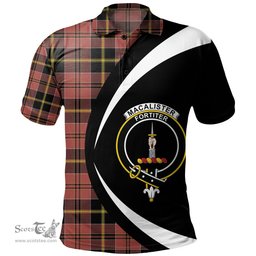 ScotsTee Shop Scottish MacAlister of Skye Ancient Clan Crest Personalized Tartan Polo Shirt Circle Style Back Shirt with Your Text